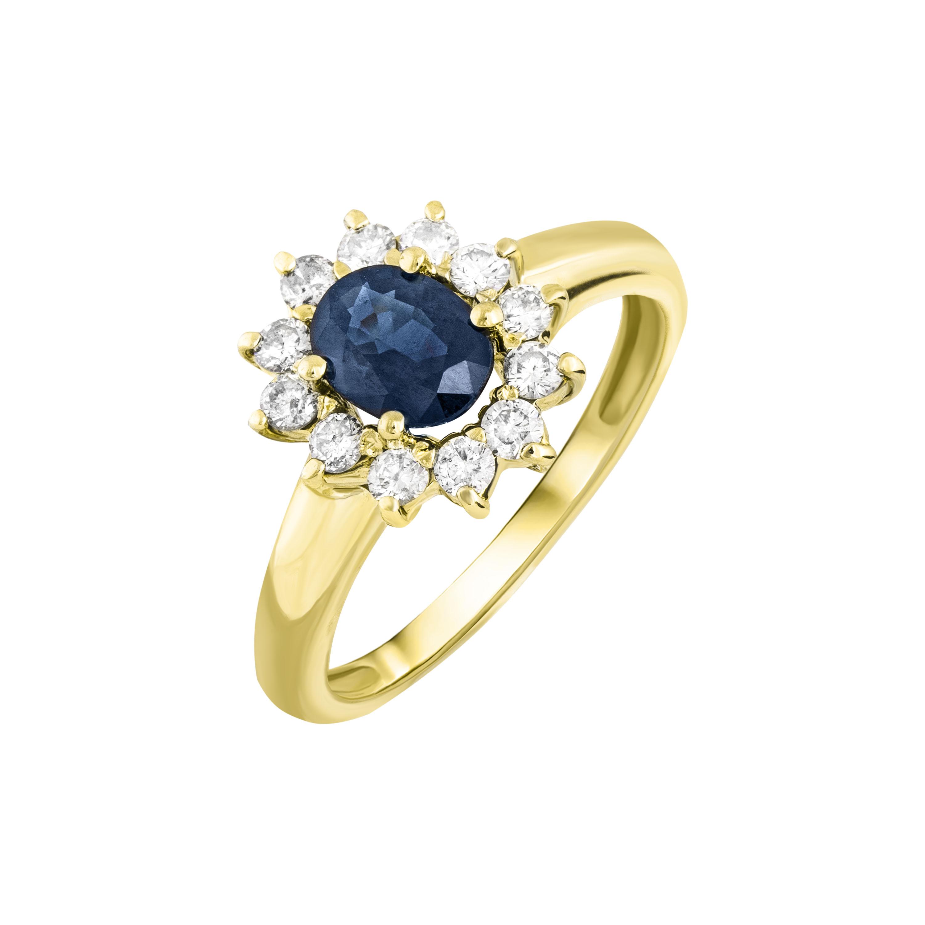 Золотое кольцо с бриллиантами и сапфиром 750 пробы 4.21 грамм