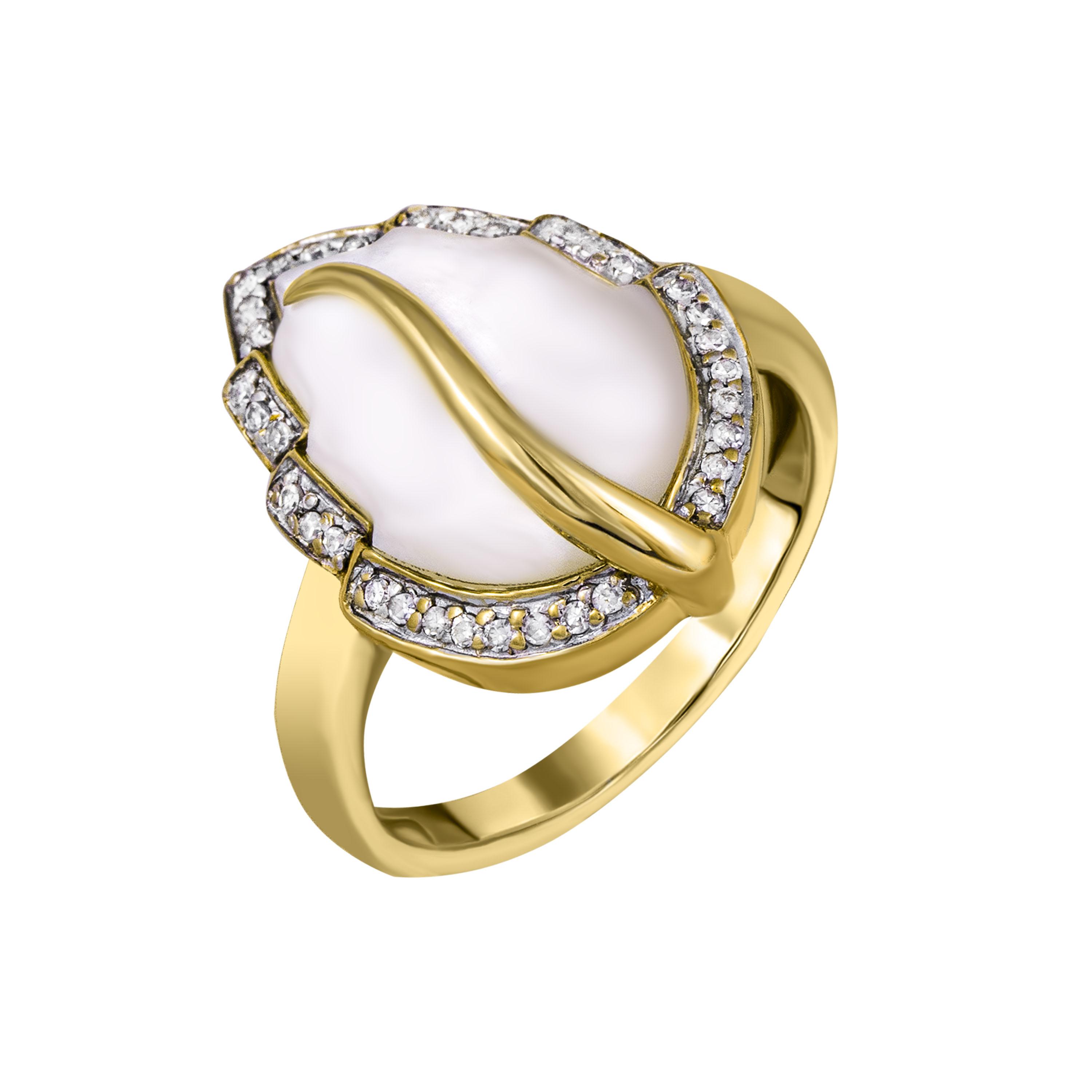 Золотое кольцо с перламутром и бриллиантами 585 пробы 5.10 грамм