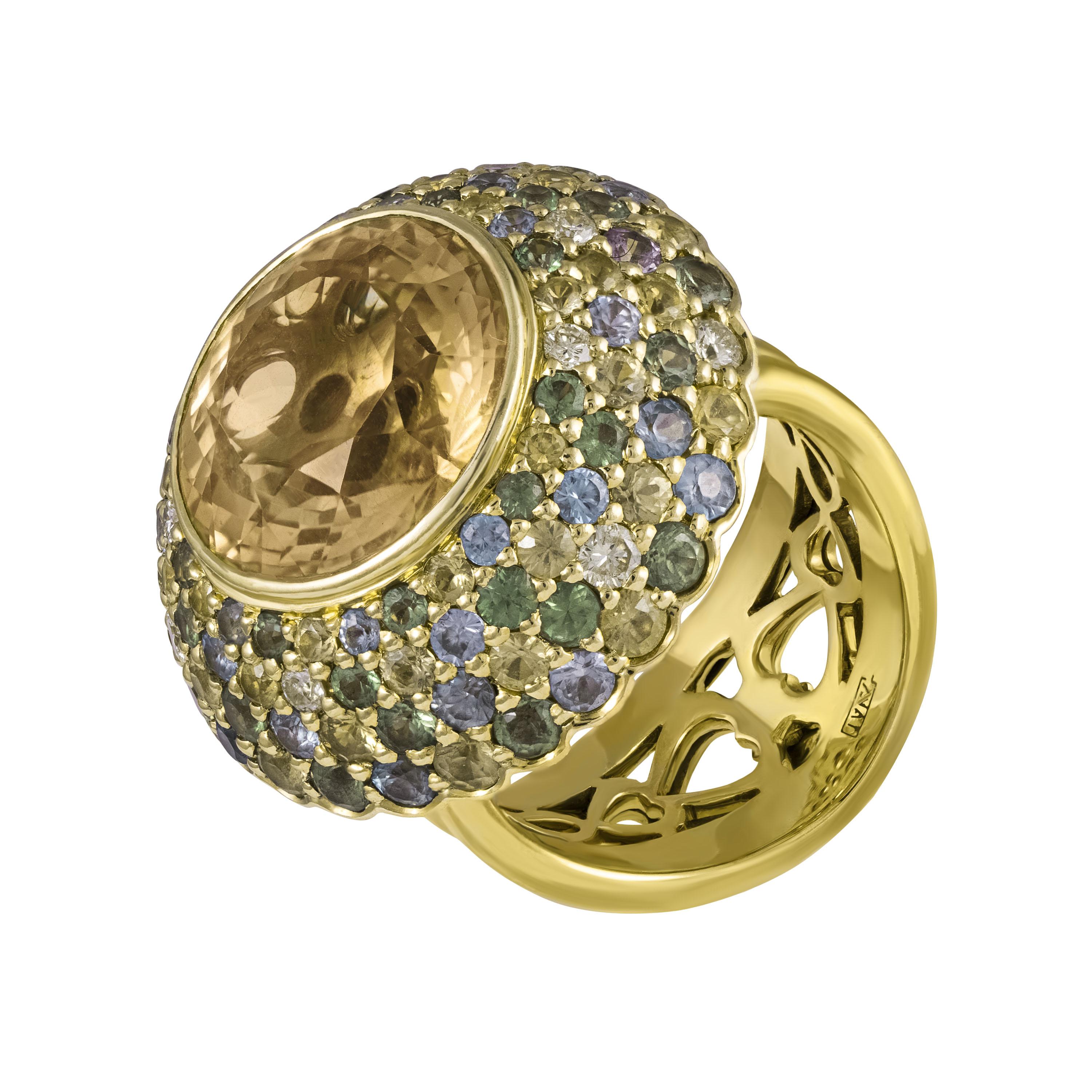 Золотое кольцо с бриллиантами и сапфирами 750 пробы 21.72 грамм