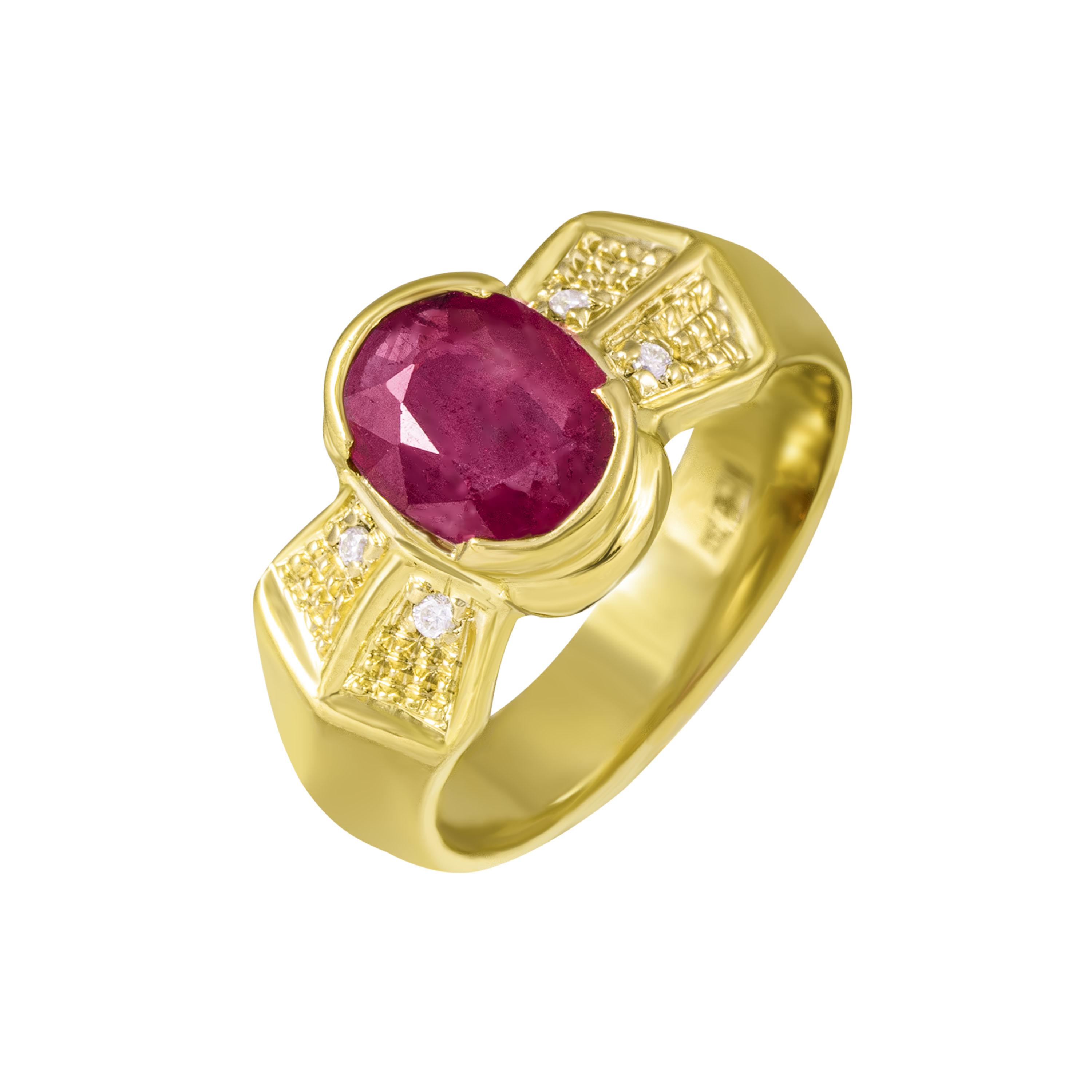 Золотое кольцо с рубином и бриллиантами 750 пробы 5.90 грамм