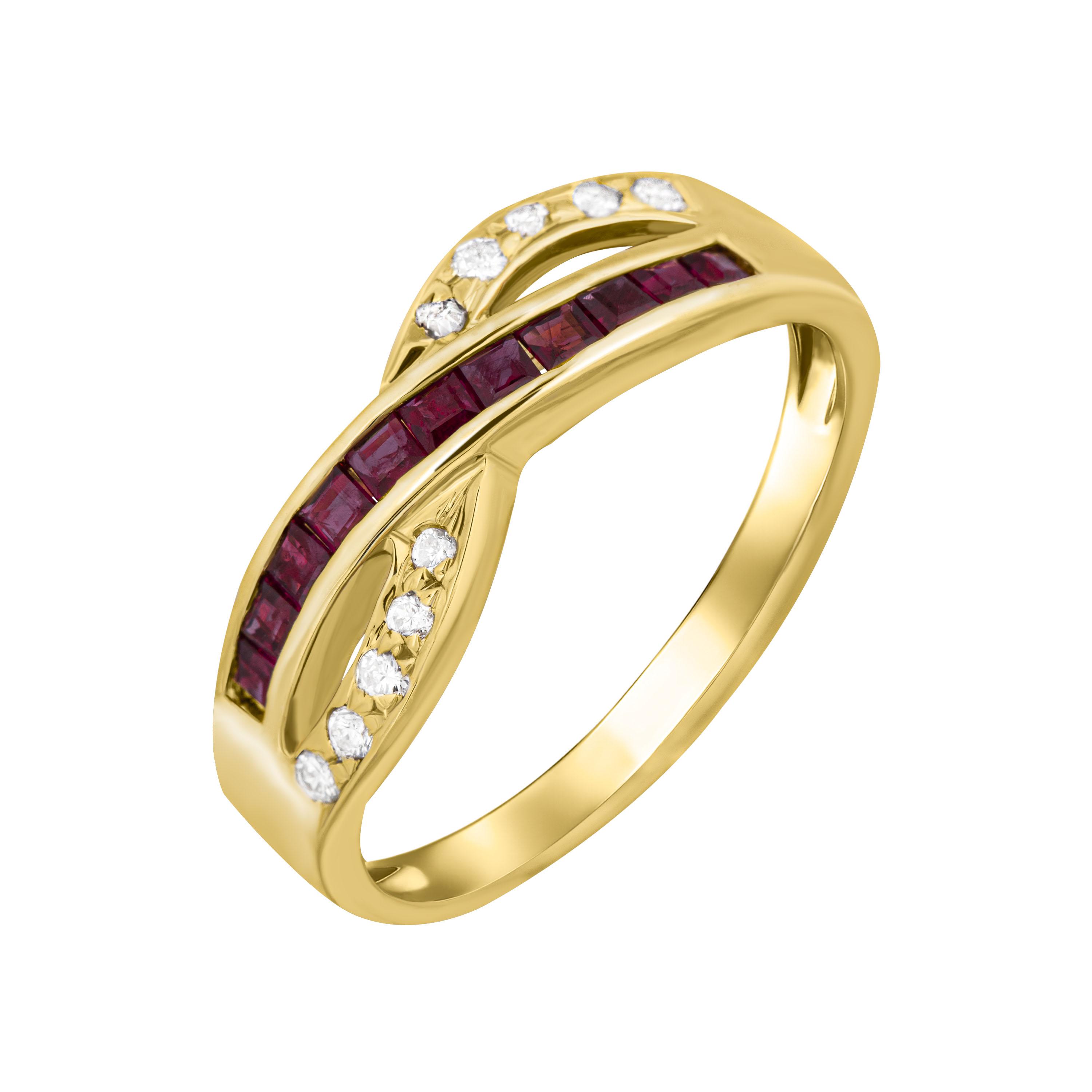 Золотое кольцо с бриллиантами и рубинами 750 пробы 3.44 грамм