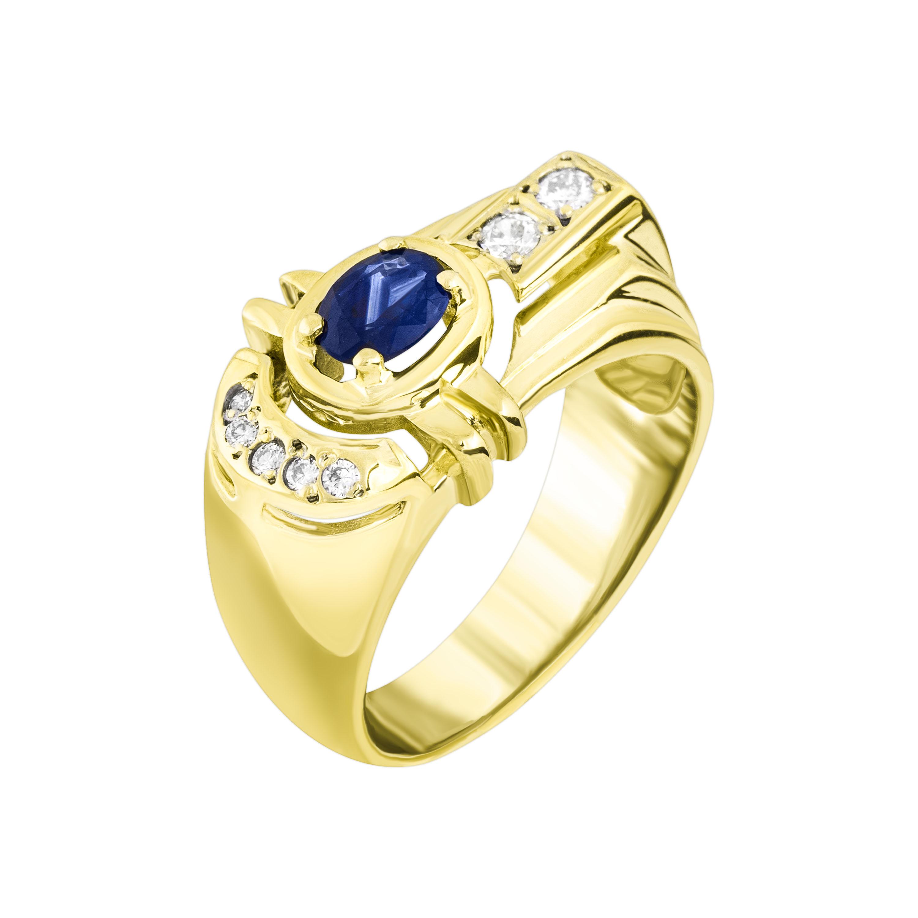 Золотое кольцо с бриллиантами и сапфиром 585 пробы 5.99 грамм